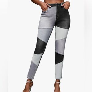 Vanberfia Women's Mid Waist Stretchy Patchwork Jeans